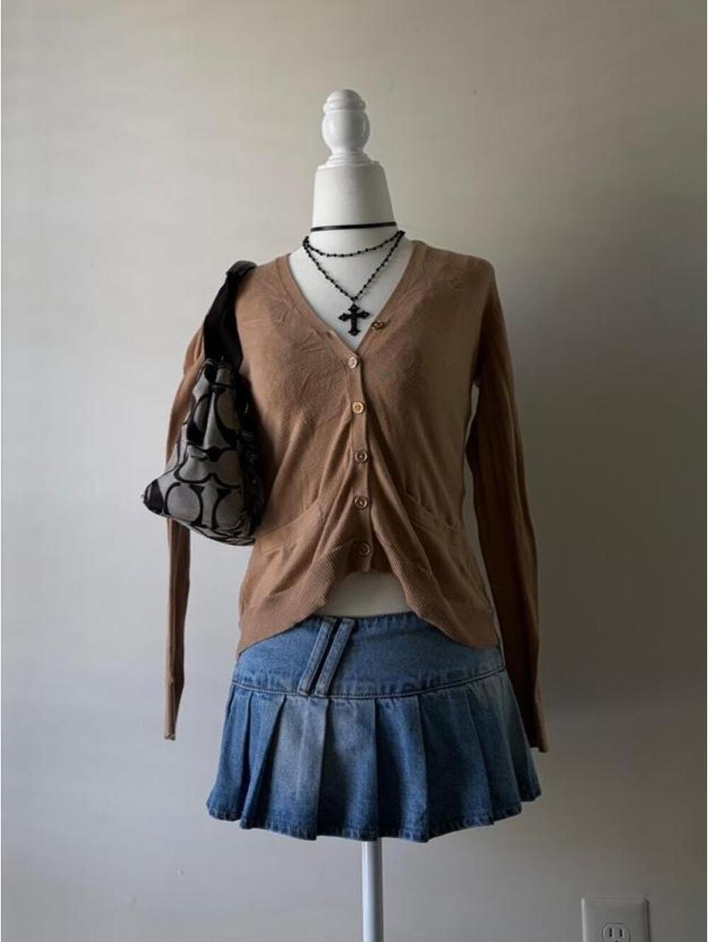 Vintage Ralph Lauren Petite Camel Brown V-Neck Button Cardigan Y2K Preppy